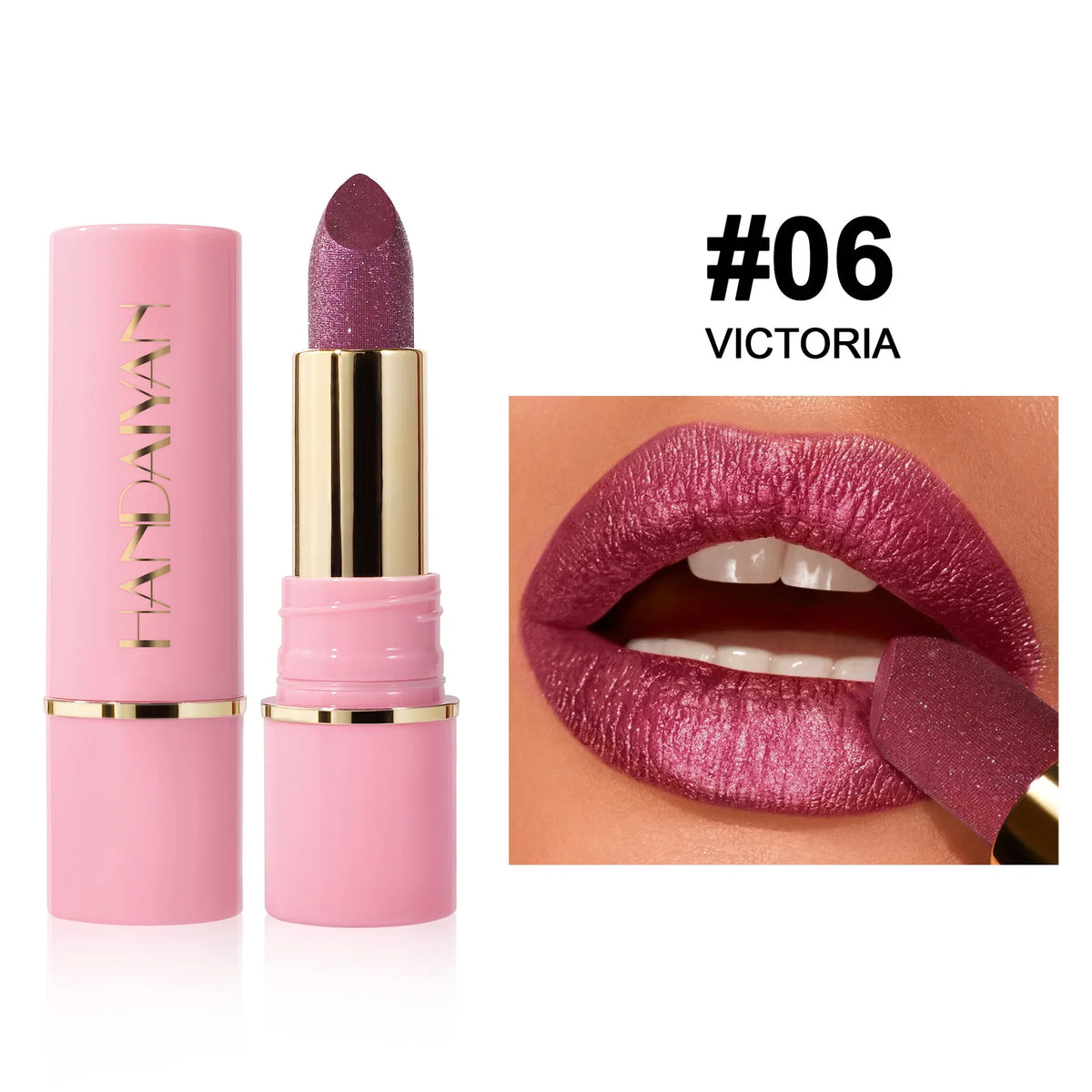 8 Colors Glitter Diamond Lipstick Long-Lasting Pink Brown Pearlescent Metallic Purple Sparkling Lipstick Makeup Cosmetic
