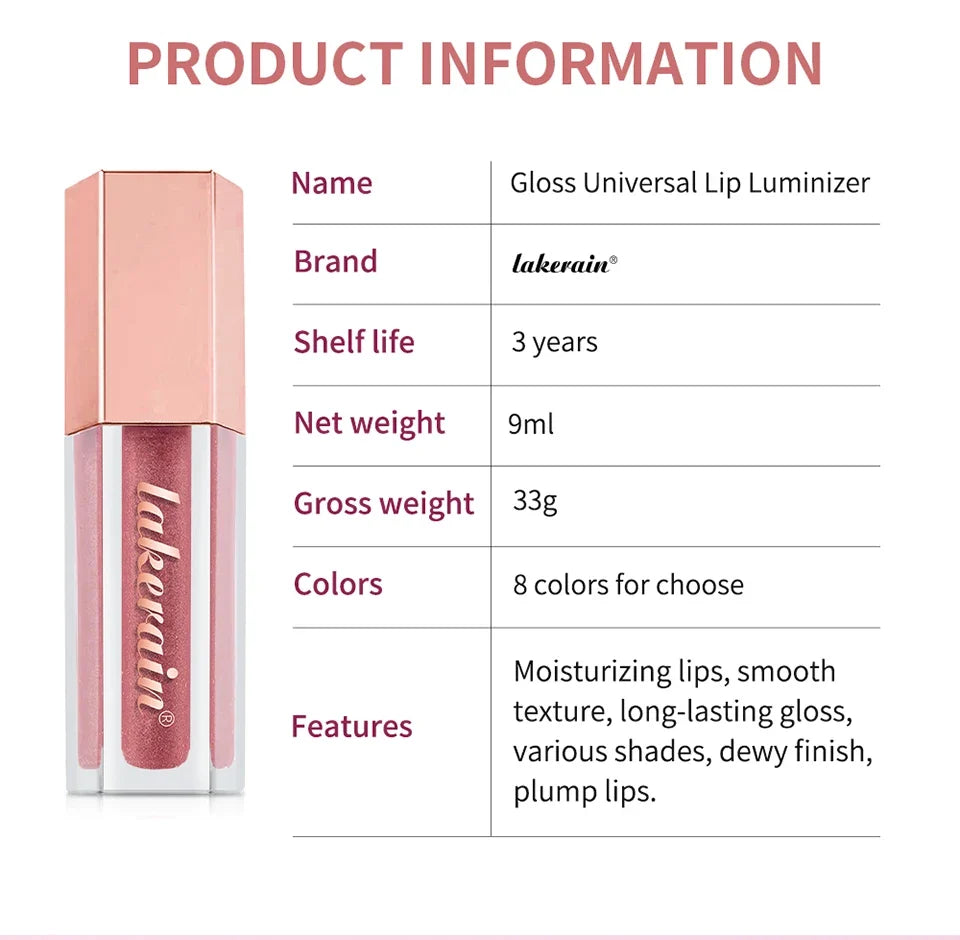 Diamonds Glitter Gloss Universal Lip Luminizer 8 Colors Lip Gloss Non-sticky Moisturizing Plumper Long Lasting Glitter Liquid