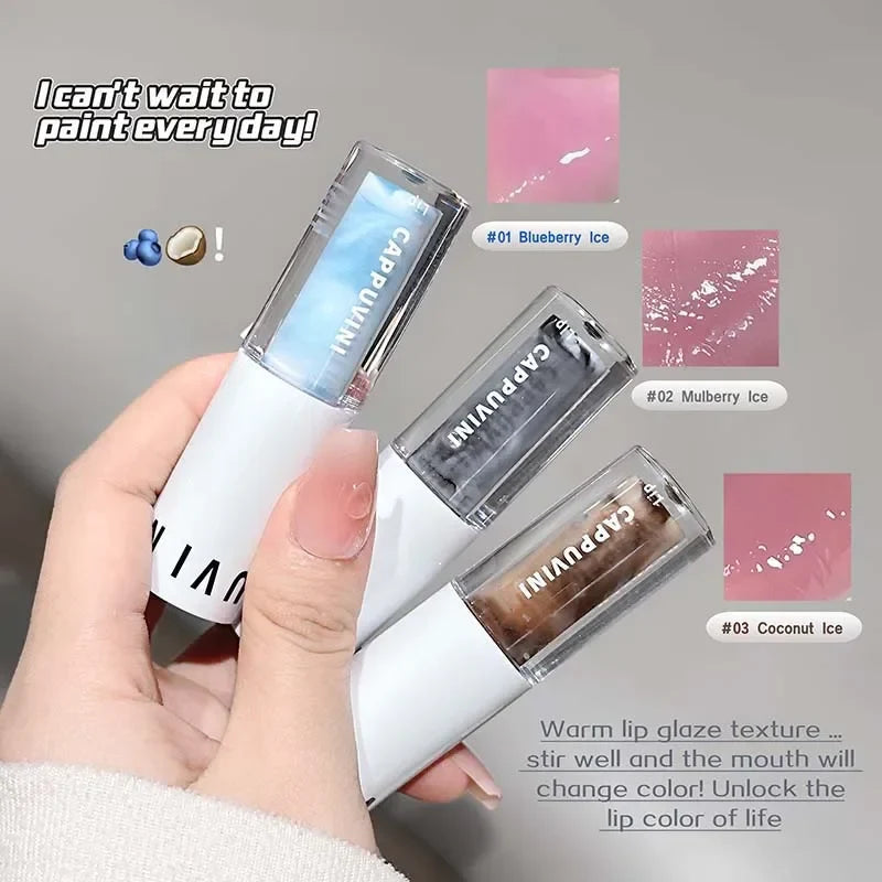 Clear Grey Purple Lip Gloss Temperature Changing Waterlight Mirror Lip Glaze Crystal Tint Plumper Moisturizing Lip Oil Makeup