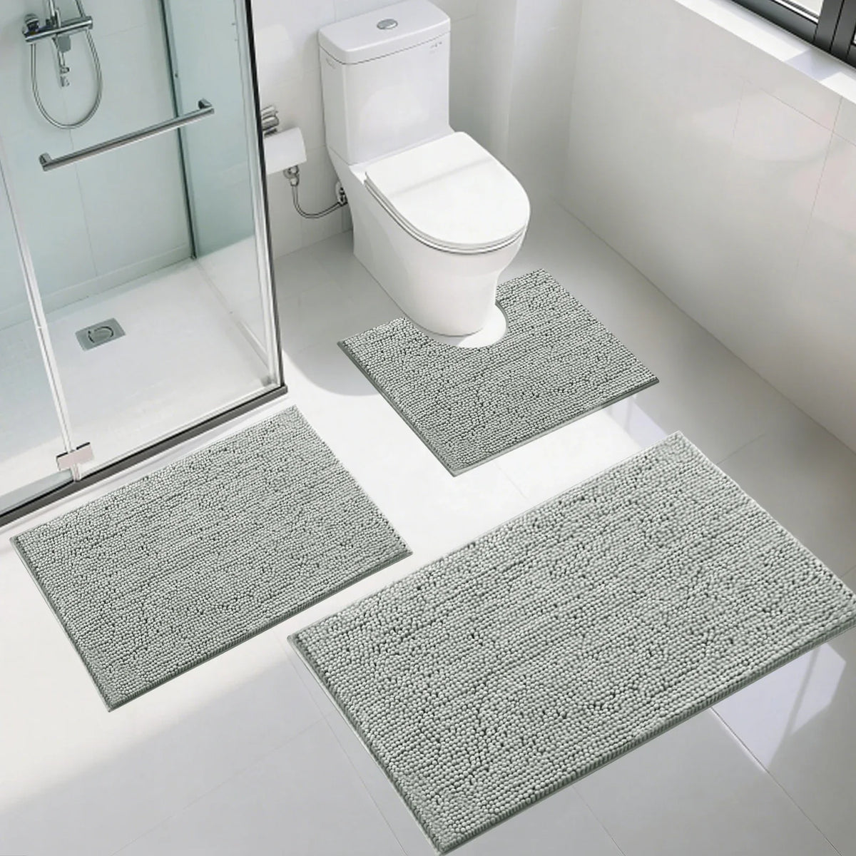 Chenille Bath Mat Non-Slip Super Absorbent Bathroom Mat Soft Fluffy Bath Rugs for Bathroom Machine Washable Bathroom Floor Mats