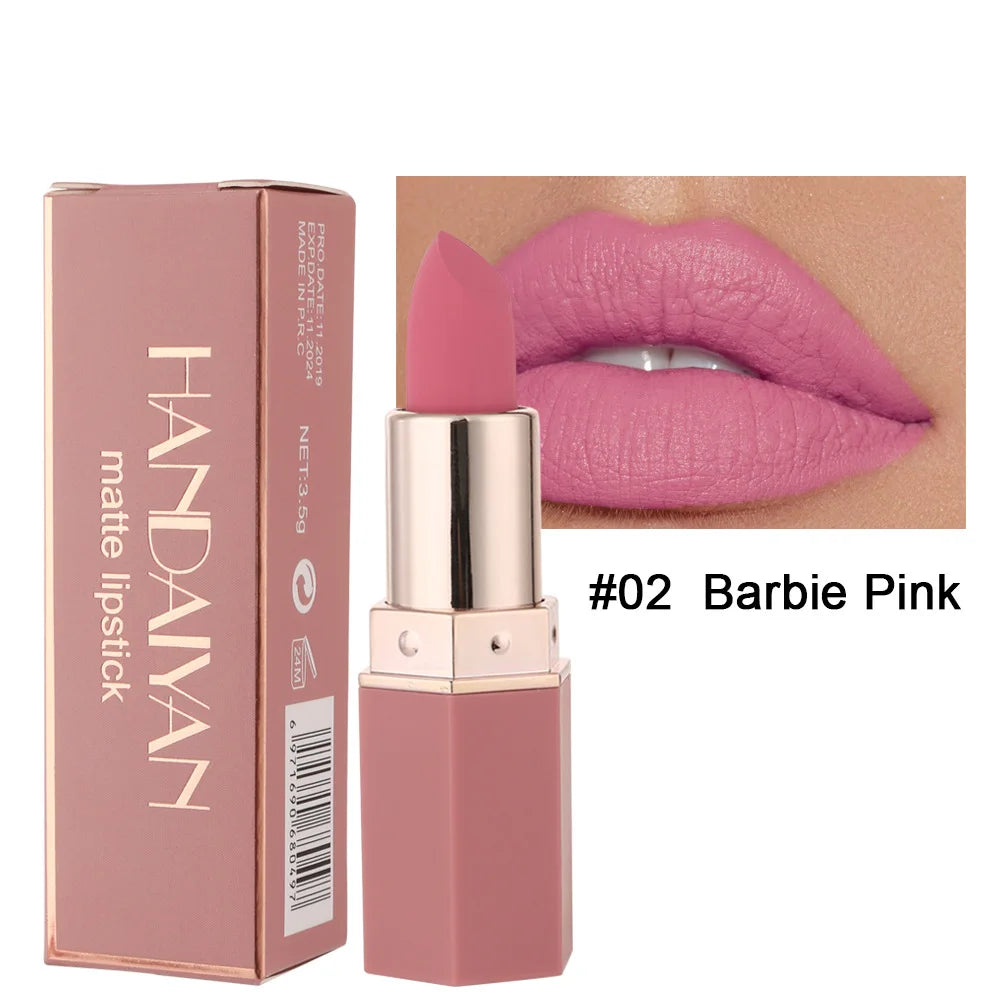 Handaiyan 6 Colors Matte Waterproof Velvet Nude Lipstick Sexy Red Brown Pigments Makeup Long Lasting Lipstick Woman