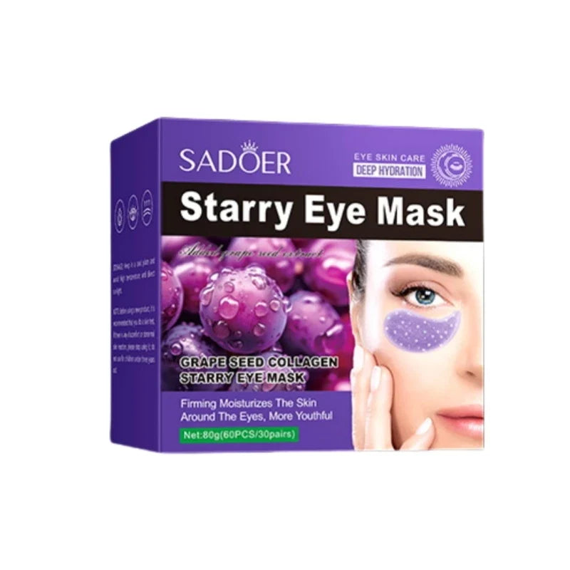 60 Pieces/Box Grape Seed Collagen Starry Sky Eye Mask, Contains Grape Seed and Collagen Gel Eye Mask, Suitable for All Light Beige Skin Types, Hypoallergenic, Alcohol-Free, Non-Irritating, Improves Dry Skin Around the Eyes, P