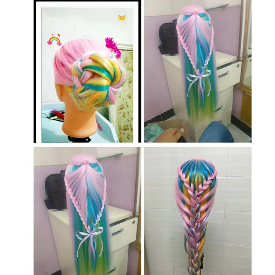 24Inch Mannequin Head with Fiber Hair Model Practice Hairdressing Doll Head Styling Hairdressing Training Braided