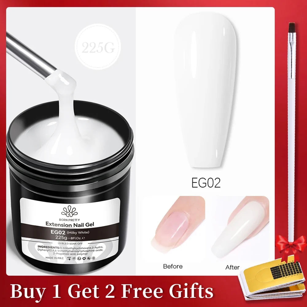 BORN PRETTY 225g Nail Extension Gel Jelly White Pink Clear Gel Nail Polish Quick Extending UV Nail Hard Gels Soak Off Gel Varnis