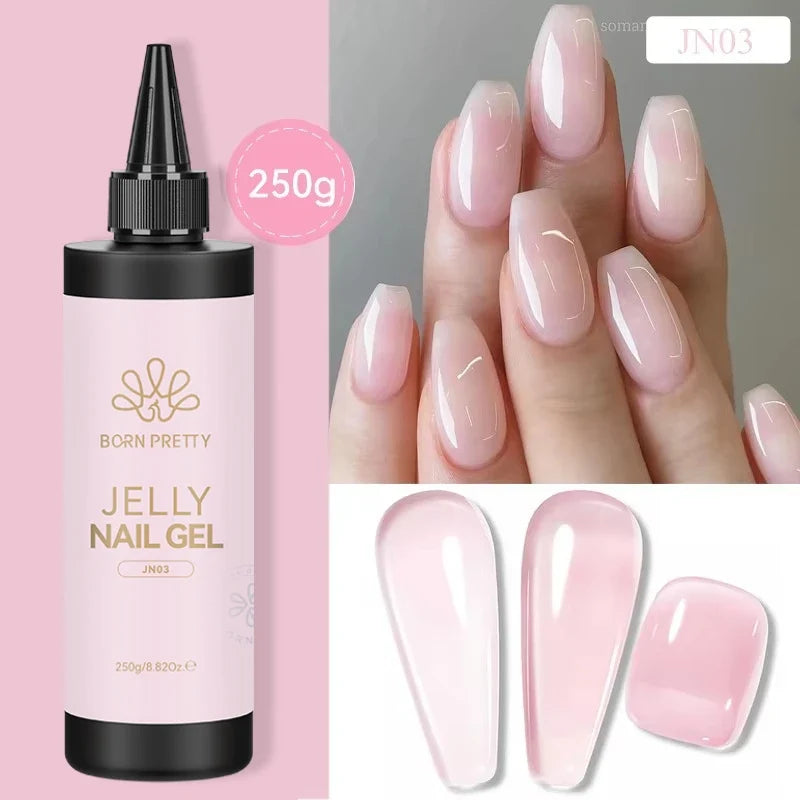 BORN PRETTY 250g Milky White Jelly Nude Gel Nail Polish Refilled Package Translucent Clear Semi Permanent Soak Off UV Gel