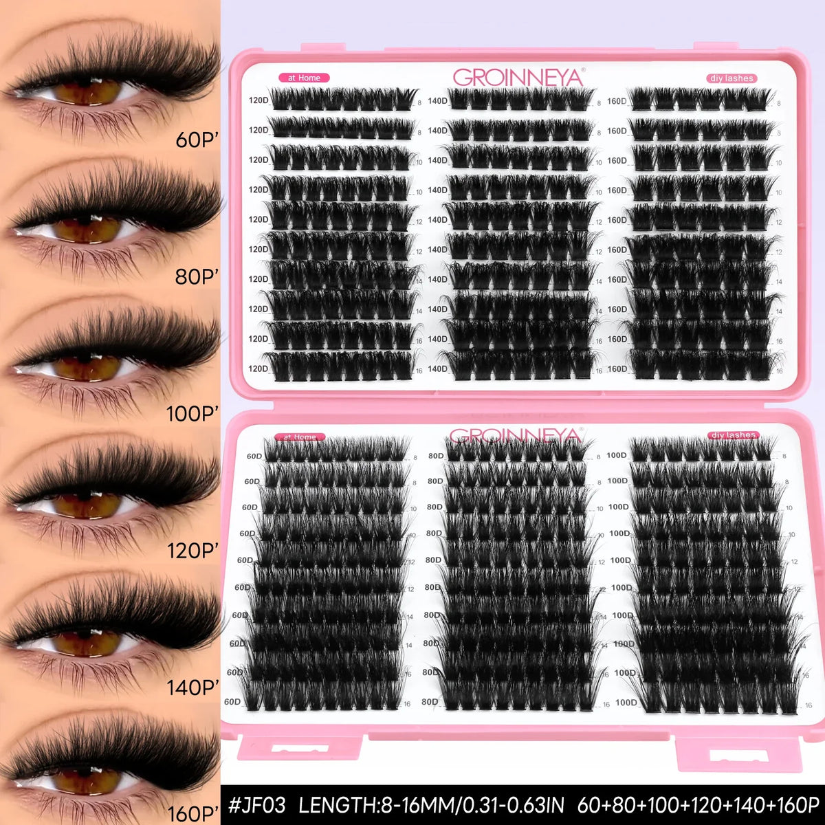 GROINNEYA Lashes Clusters Fluffy Volume Individual Lashes Clusters Eyelashes Wispy Individual Lashes Extensions DIY Eyelashes