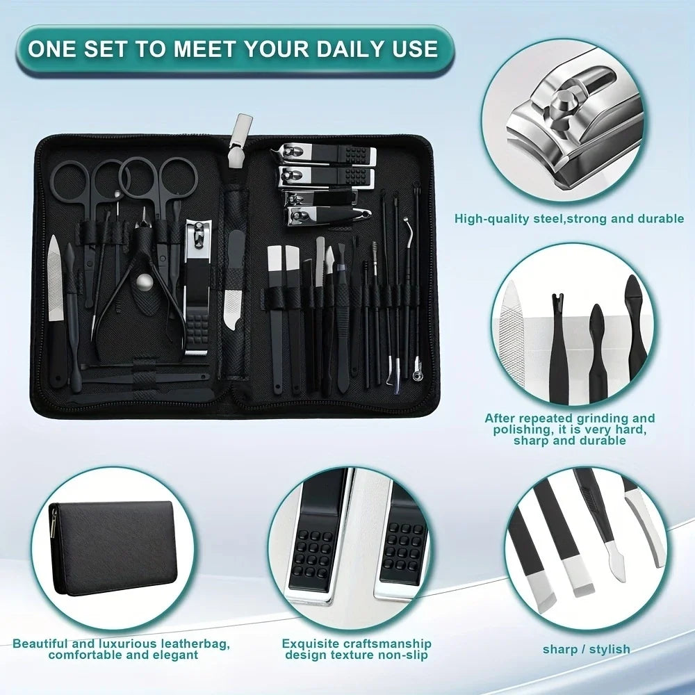 30 Pieces Complete Nail Care Kit Stainless Steel Manicure Pedicure Clipper Set Portable Travel Grooming Tools For Daily Use