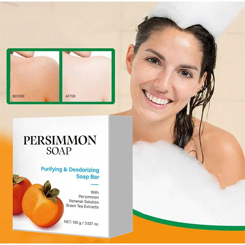 Japanese Persimmon Soap Bar,Body Purifying Deodorizing Natural Mild Soap Bar with Green Tea Extracts,Gentle on All Skin Types