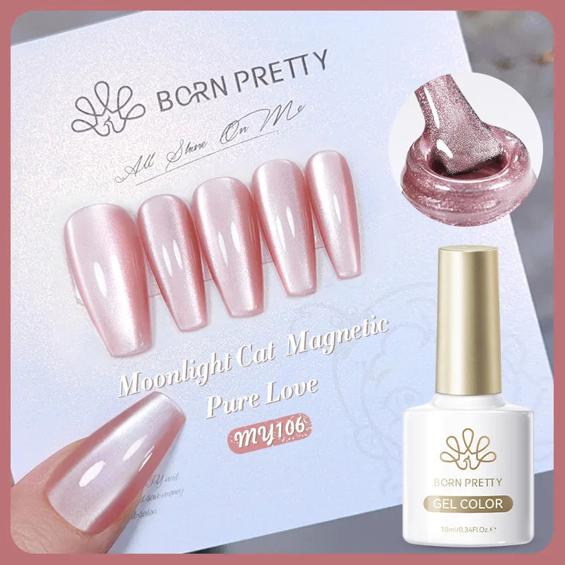 BORN PRETTY Gold Pink Cat Magnetic Gel Polish 10ml Water Light Spaking Glitter  Soak Off UV Semi Permanent Varnish Manicure