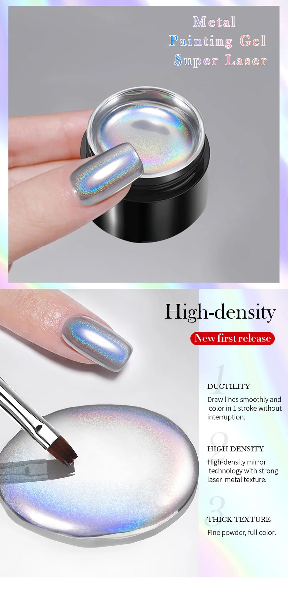 BORN PRETTY Super Holos Metallic Painting Nail Gel for Nails Soak Off Holographics Laser Gel Polish Gold Silver Paint Gel 5ml