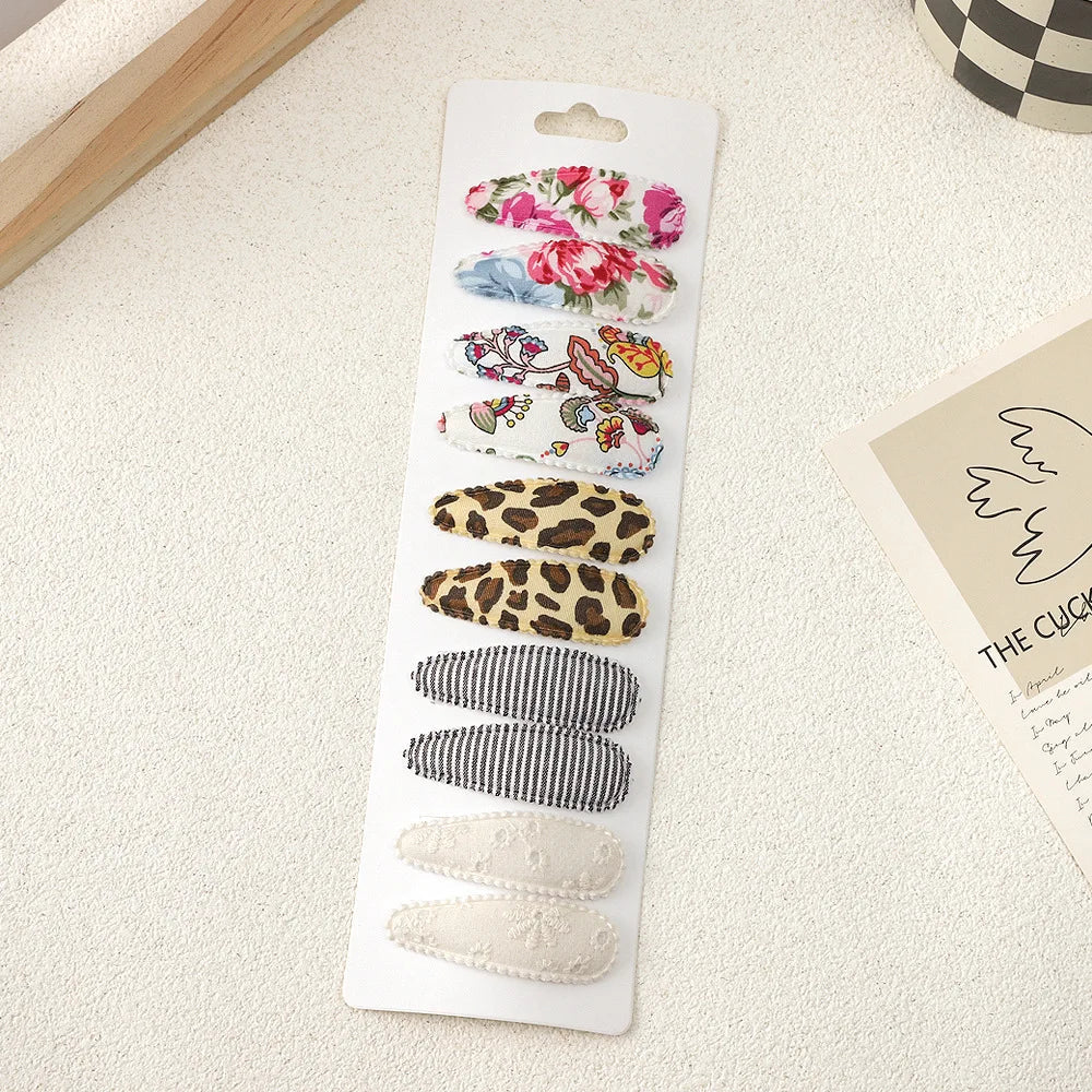 10Pcs/Lot Fresh Print Cotton Alloy Hair Clips for Kids Fabric Plaid BB Hairpins Girl Hairgripe Headwear Baby Hair Accessories