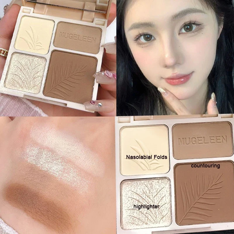 4 Colos Matte Highlighter & Bronzer Palette 1pc Face Shading Grooming Powder Long-Lasting Contouring Bronzer Cosmetic Makeup