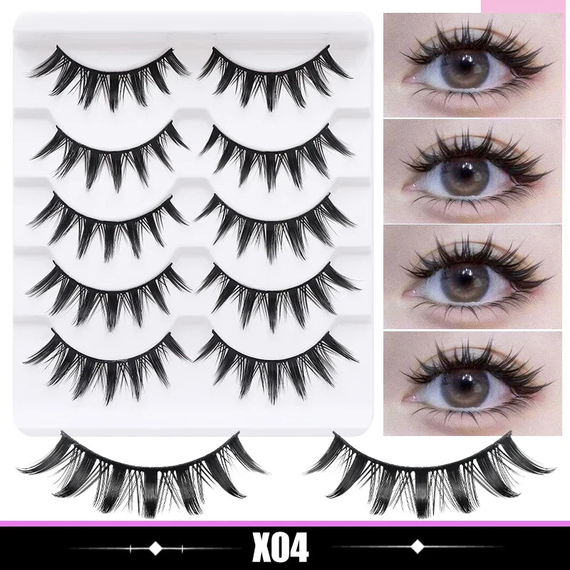 DINGSEN 5 Pairs Manga Lashes Cosplay Fake Eyelashes Strip Lash Soft Natural Look Fox Eye Korean Manhua Makeup False Eyelashes