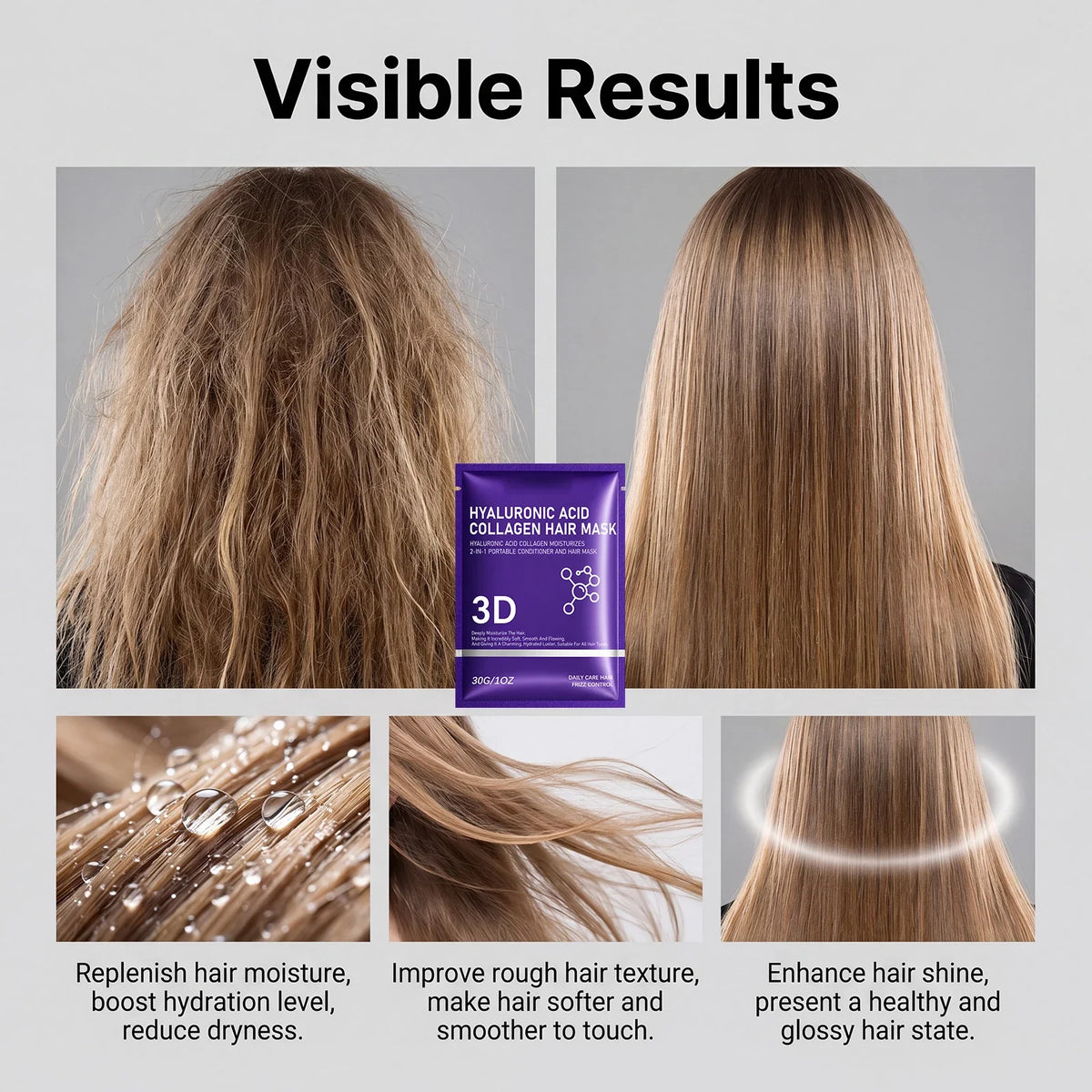 3D Hair Mask For 2in1 Hyaluronic Acid Collagen Conditioner Deep Moisturizing Anti Frizz Repair Dry Damaged Hair Soft Hair Cream