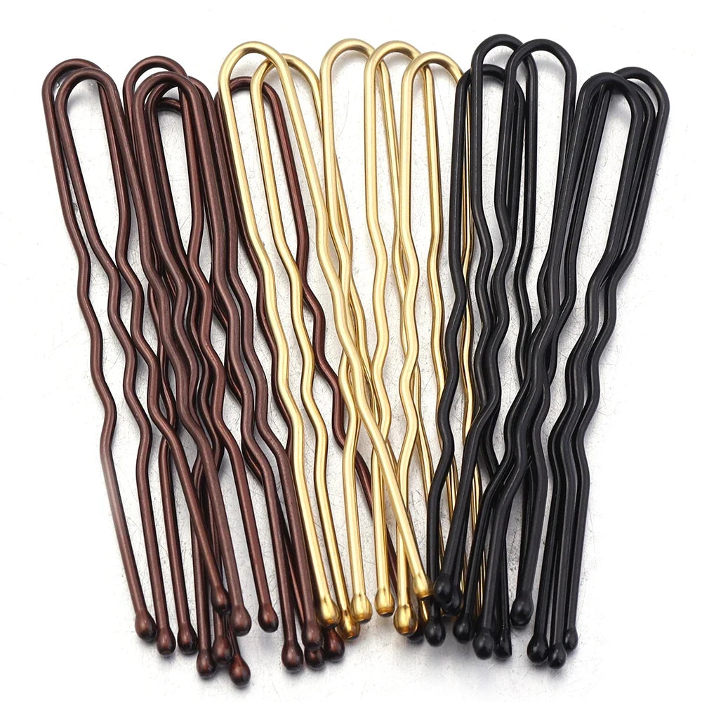 50Pcs Women Girls U Shaped Hairpins For Bun Metal Hairdressing Bobby Bridal Pin Barrette Salon Hair Styling Tools U Clips 5cm