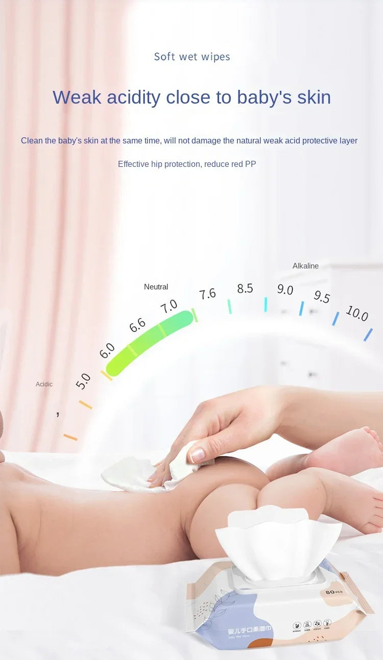 80Pcs Household Wash Face Wet Tissue Wipes Baby Hand Mouth Wipes for Mother Baby Skin Cleaning & Care Individual Body Wet Wipes
