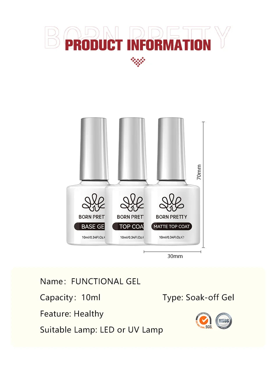 BORN PRETTY 10ml Super Top Coat No Wipe for Gel Nail Polish Varnis Semi Permanent Matte Top Nail Thick Rubber Base Manicure Tool