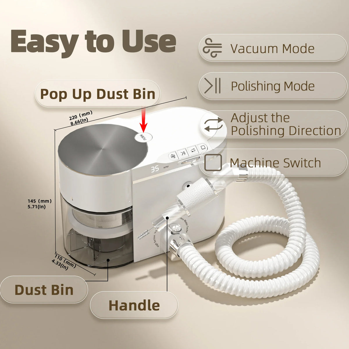 240W  Brushless 2-in-1 Nail Drill Vacuum 35000RPM Manicure Station Dust Collector Factory Wholesale 2026 PULLYON