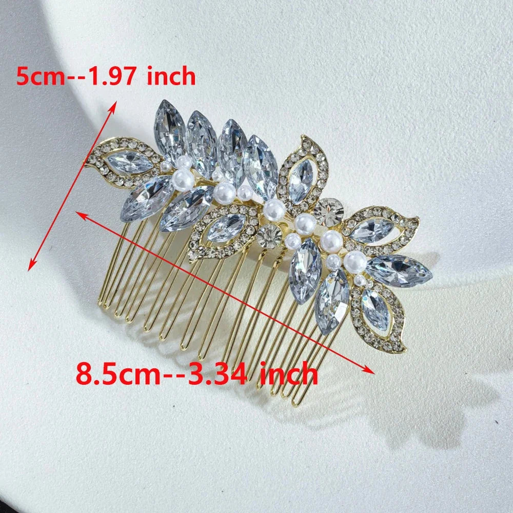 Floral Pearl Rhinestone Hair Comb Elegant Metal Leaf Bridal Hair Clip Pins Wedding Hair Accessory for Bride Updo Hairstyle