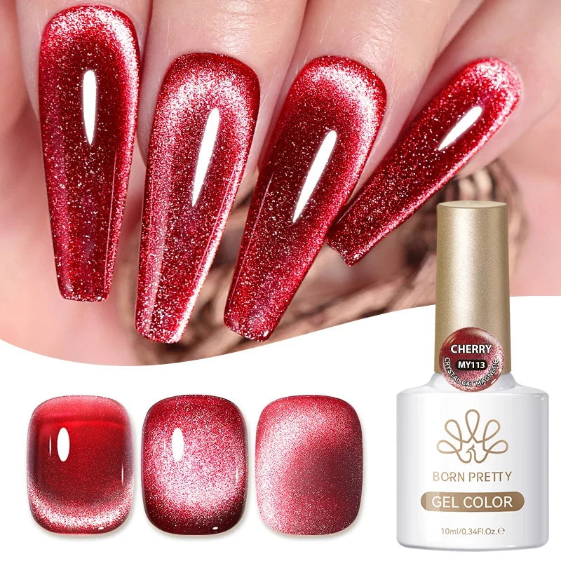 BORN PRETTY Gold Pink Cat Magnetic Gel Polish 10ml Water Light Spaking Glitter  Soak Off UV Semi Permanent Varnish Manicure