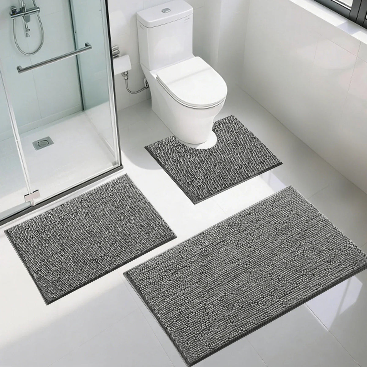 Chenille Bath Mat Non-Slip Super Absorbent Bathroom Mat Soft Fluffy Bath Rugs for Bathroom Machine Washable Bathroom Floor Mats