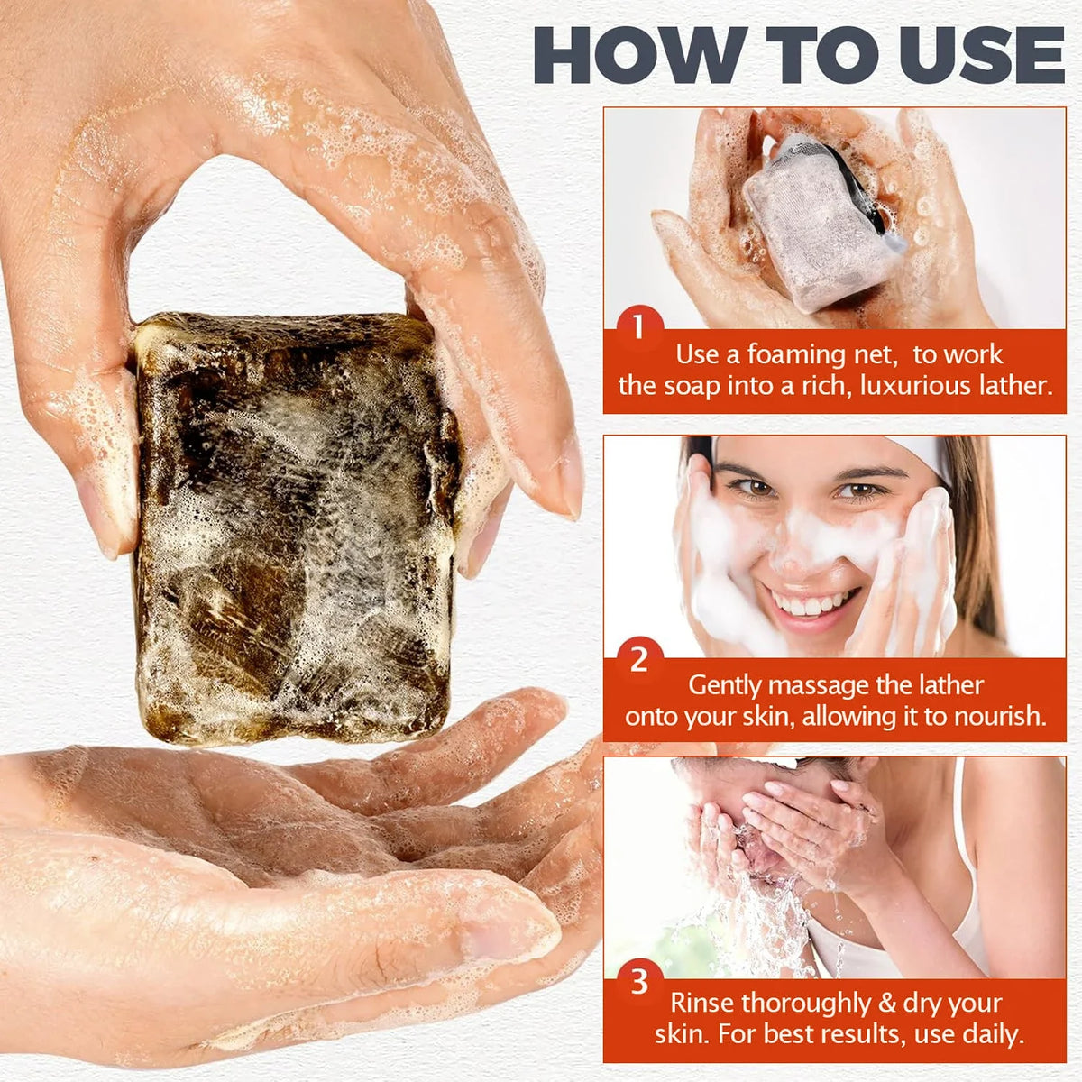 Amococo 3/6pcs African Black Soap Bar 150g Shea Butter Body Soap Moisturizing Cleansing Bath Soap with Coconut Oil Caffeine Neem Extract Natural Skin Care Soap for Men Women Dry Skin