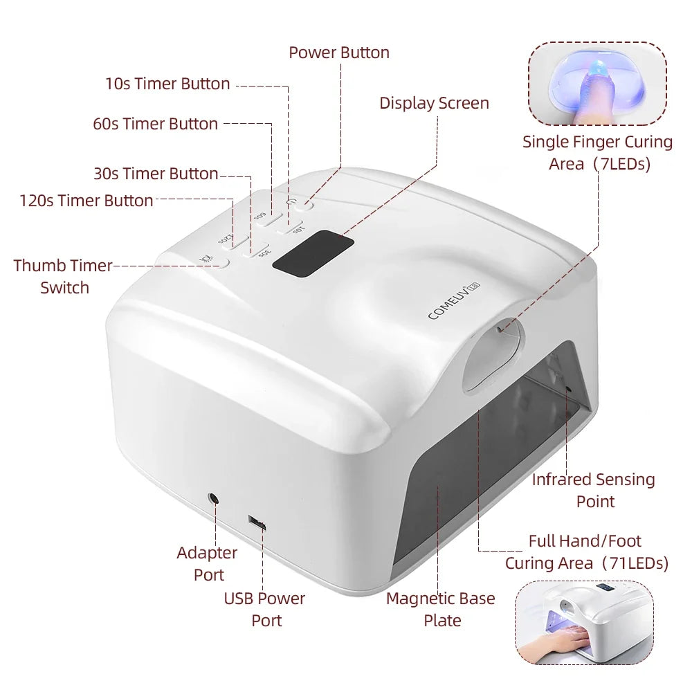 Dual Port Nail Lamp Nail Dryer UV Light 78 LEDs Single Toe Single Finger Full Hand Fast Gel Drying Light Auto Sensor Nail Art