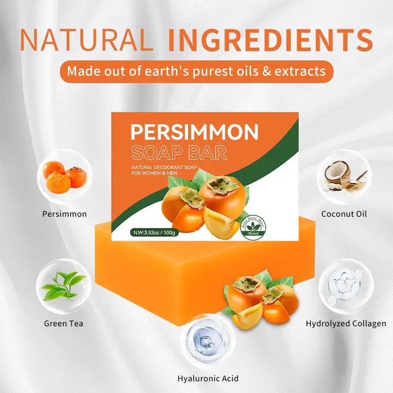 100/200G Persimmon Soap Bar for Body Odor Removal, Handmade Persimmon Green Tea Soap for Face and Body Wash Gentle Deodorant Bar