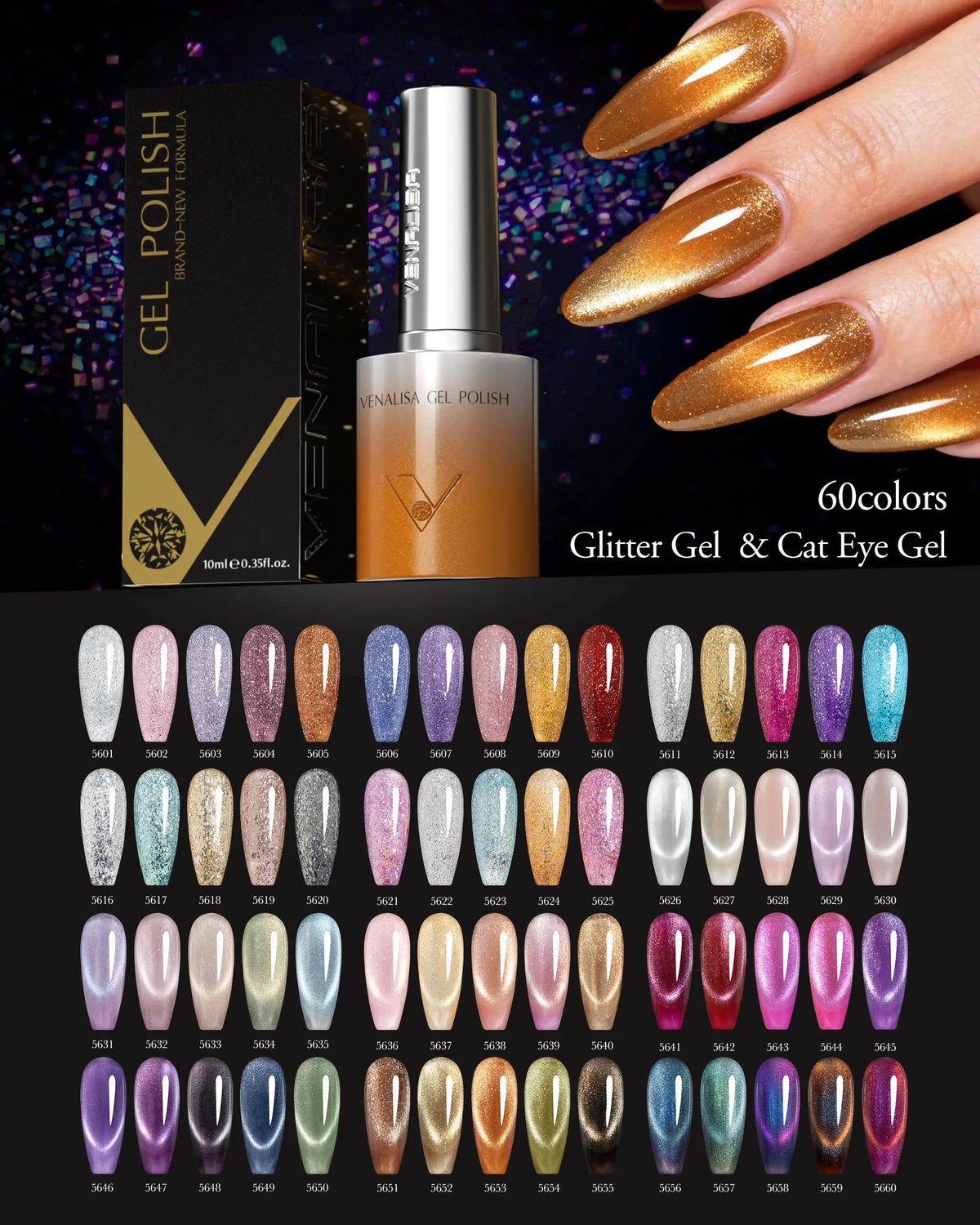 1/5pcsVenalisa Hema/TPO Free Cat Eye Gel Magnet Ultra Flash Nail Gel Polish Diamond Sparkle Soak Off UV LED Varnish Nail Gel