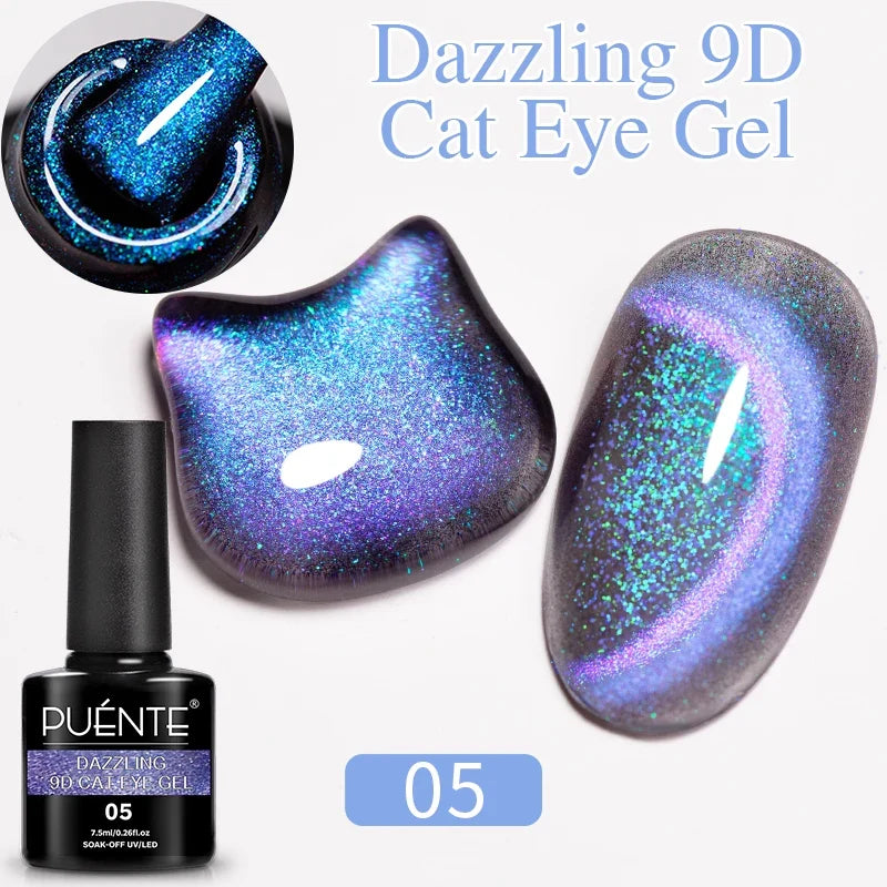 7.5ML Aurora Starlit Cat Eye Gel Nail Polish Rainbow Glitter Galaxy Cat Magnetic Nail Art Gel Soak Off UV Semi-Permanent Varnish