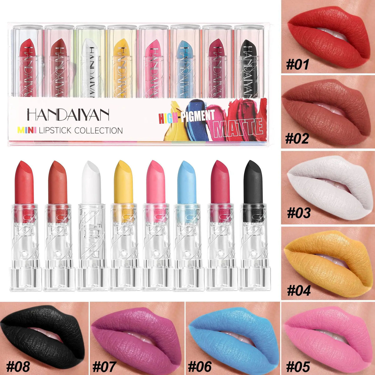 8PCS Halloween Matte Lipstick Set Dark Black Vampire Yellow Velvet Lipsticks for Face Body Painting Creative DIY Makeup Cosmetic