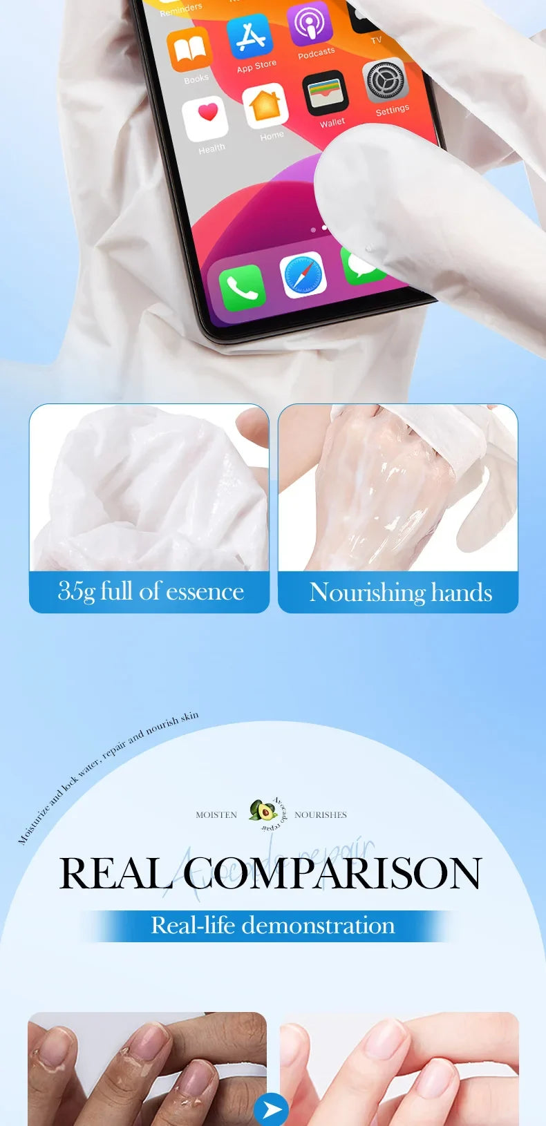 5 Pairs Avocado Moisturizing Hand Mask Hands Remove Dead Skin Rejuvenating Nourishing Hydrating Hand Skin Care Products