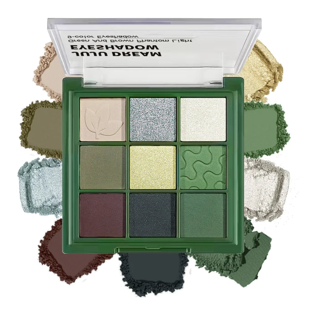 JUJU DREAM Green Brown Phantom Nine Colors Eyeshadow Palette Retro French Sense Green Olive Green Small Smoky