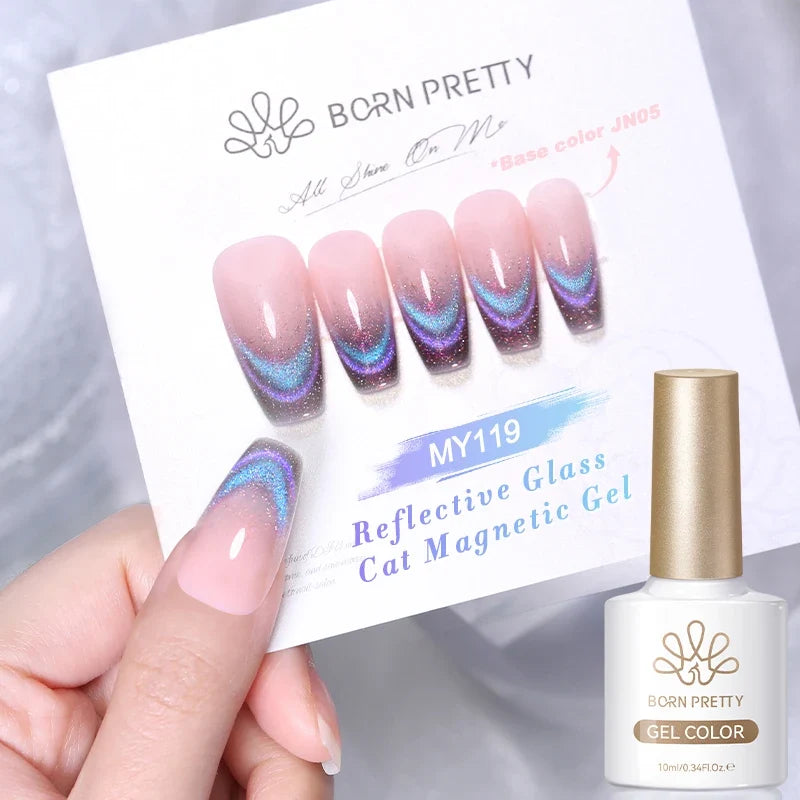 BORN PRETTY Gold Pink Cat Magnetic Gel Polish 10ml Water Light Spaking Glitter  Soak Off UV Semi Permanent Varnish Manicure