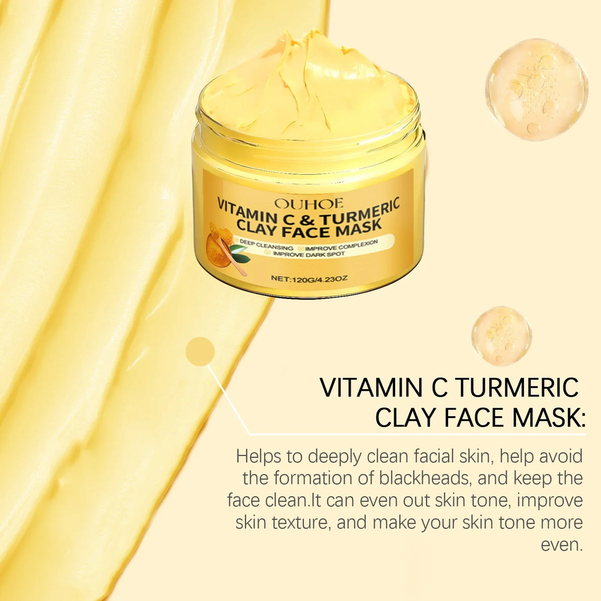 1/3/5PCS Turmeric VitaminC Clay Mask Deep Cleansing Facial Improves Dark Spots Hydrating Skin Care Tightens Skin Evens Skin Tone