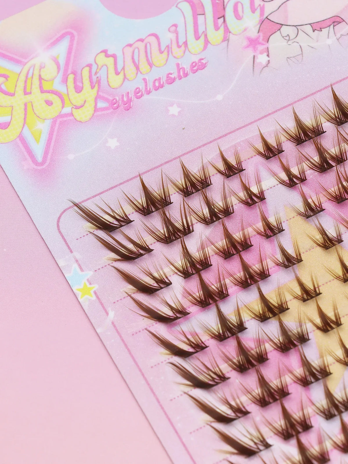 Ayr 80PCS C Curl Brown Style Eyelash Extension Winged Individual Lashes Natural Segmented Eyelash Bundles Makeup Tools
