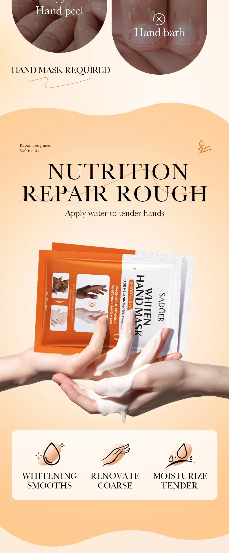 1/2/5 Pairs SADOER Niacinamide Hand Mask Hands peel barb Repair Moisturizing Nourishing Brightening Hand Gloves Hands Skin Care