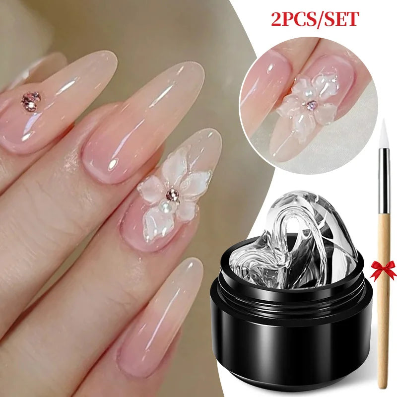 BORN PRETTY 15ml 3D Sculpting Shaping Carving Flower Gel White Clear Non Stick Hand Extension Gel Nail Polish DIY Acrylic Gel
