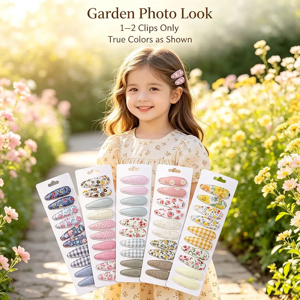 10Pcs/Lot Fresh Print Cotton Alloy Hair Clips for Kids Fabric Plaid BB Hairpins Girl Hairgripe Headwear Baby Hair Accessories