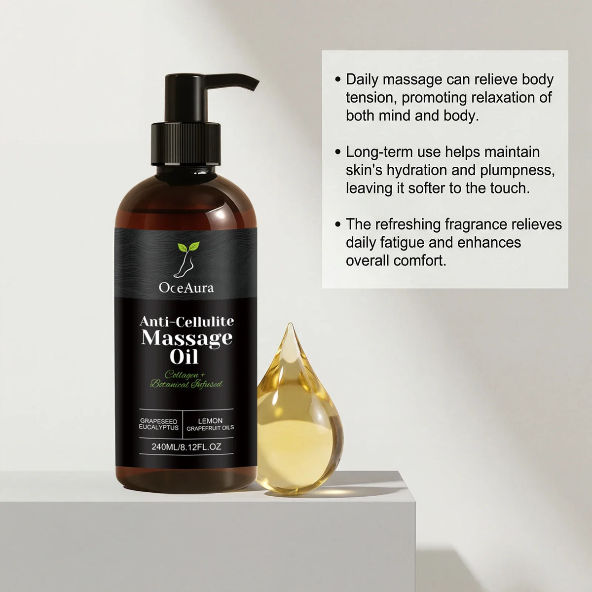 240ml Anti Cellulite Massage Oil Collagen Firming Grapefruit Essential Oil Tighten Abdomen Thigh Nourish Dry Skin Glowing