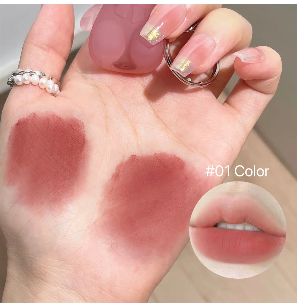 Cute Bear Velvet Lip Mud Keychain Matte Nude Red Lip Gloss Autumn Winter Non-stick Cup Lipstick Waterproof Lasting Lips Makeup