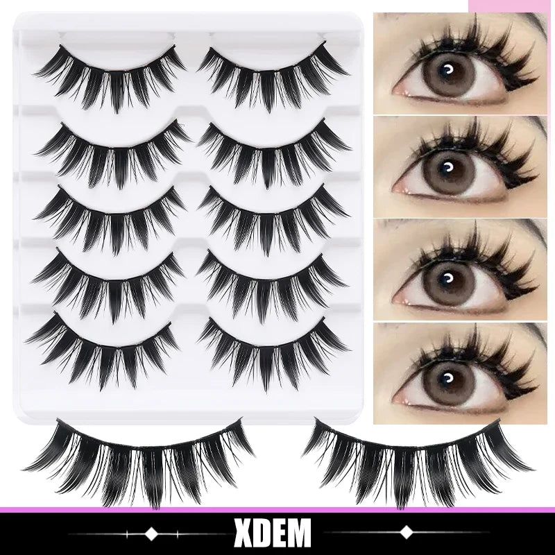 DINGSEN 5 Pairs Manga Lashes Cosplay Fake Eyelashes Strip Lash Soft Natural Look Fox Eye Korean Manhua Makeup False Eyelashes