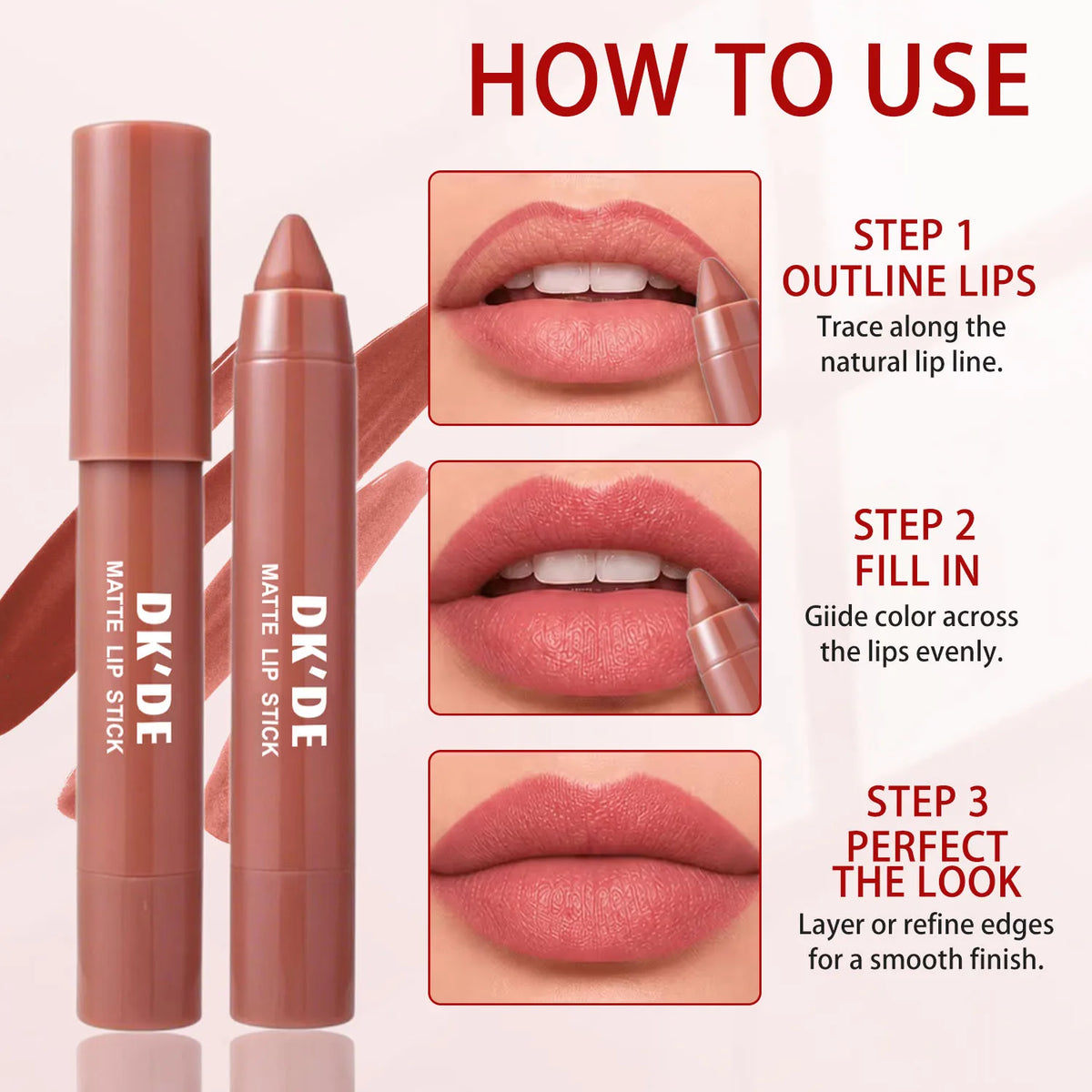 3-Color Lipstick Stick Set,Long-Lasting Color Payoff,Transfer-Proof,Suitable for All Makeup Styles