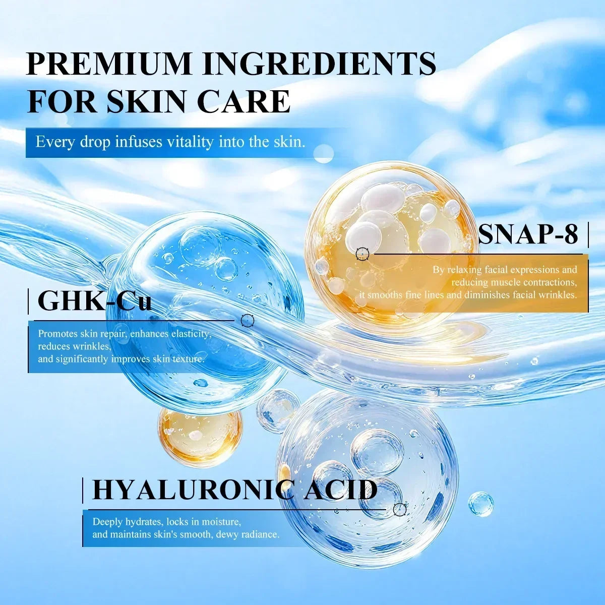 GHK-Cu Copper Peptide SNAP-8 Face Serum Anti Aging Wrinkle Lifting Firming Collagen Boost Hydrating Facial Essence