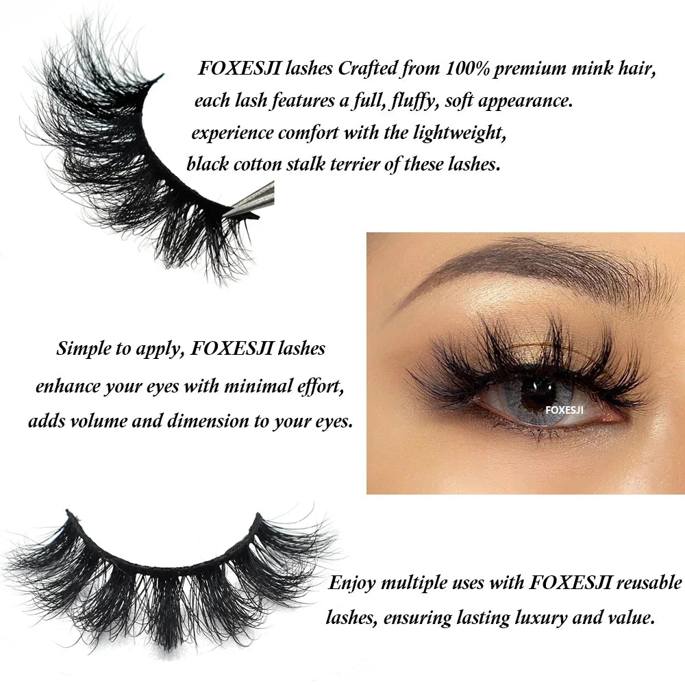 FOXESJI Makeup Eyelashes 3D Mink Eye Lashes Fluffy Soft Wispy Natural Lashes Extension Reusable Fake Lashes Mink False Eyelashes