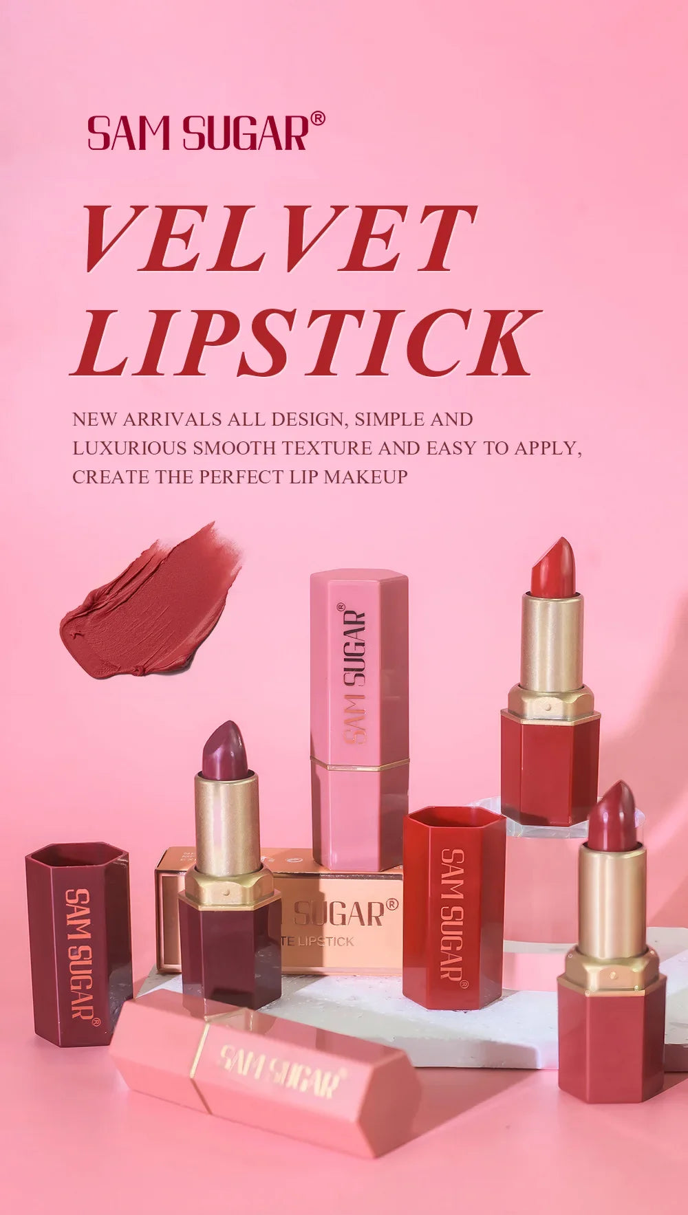 6 Colors Gold Bar Lipstick Diamond Pearlescent Glitter High Shine Non Sticky Long Lasting Pink Lips Makeup