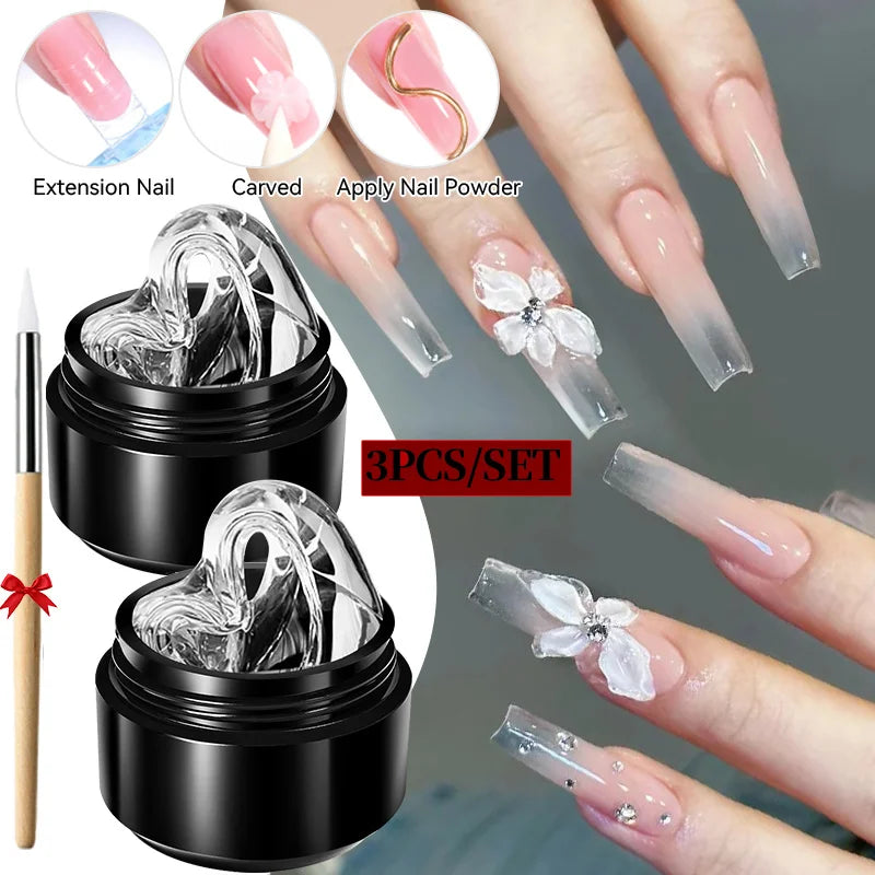 BORN PRETTY 15ml 3D Sculpting Shaping Carving Flower Gel White Clear Non Stick Hand Extension Gel Nail Polish DIY Acrylic Gel