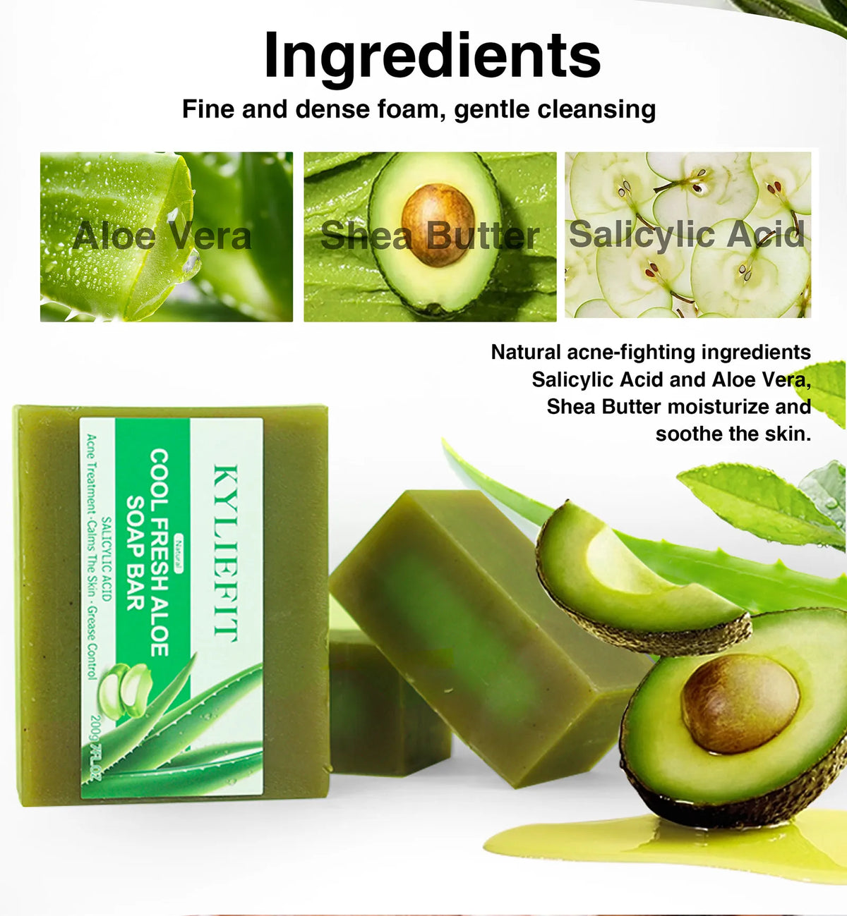 AILKE Aloe Vera Whitening Soap, Remove Acne, Spots, Skin Radiant, Improve Skin Luster, Vegan Bath Wash for All Skin Types, 200g