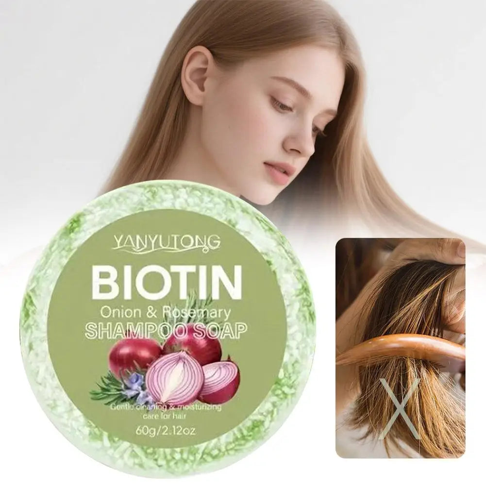 60g Onion and Biotin Shampoo Soap for All Hair Types Moisturizing Smoothing Rosemary Camellias Extract Hair Care