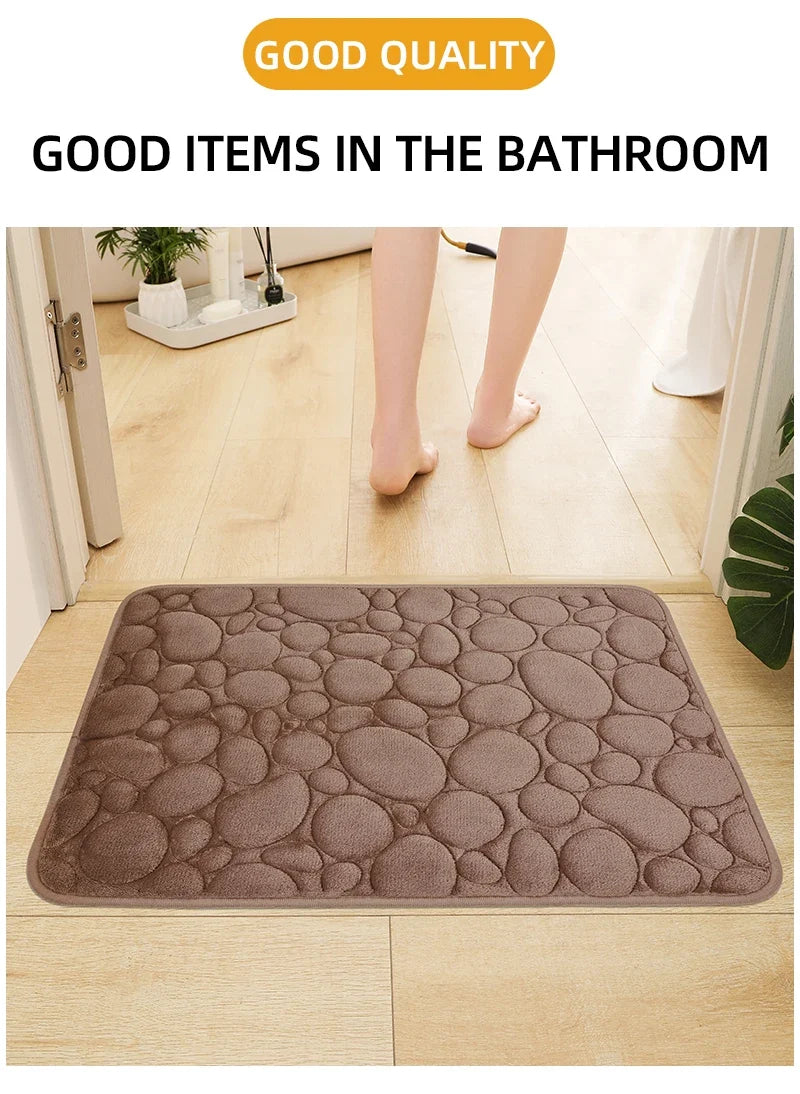 Embroidered Pebble Coral Velvet Floor Mat, Bathroom Carpet, U-shaped Sponge Absorbent Foot Mat, Door Mat, Two-piece Set